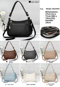Vue détaillée du grand sac à main en cuir grainé avec dimensions et options de couleurs