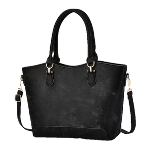Elegant black faux leather tote bag with large capacity and gold metal hardware