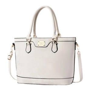 Elegante borsa tote in pelle PU bianco sporco con finiture dorate e tracolla regolabile