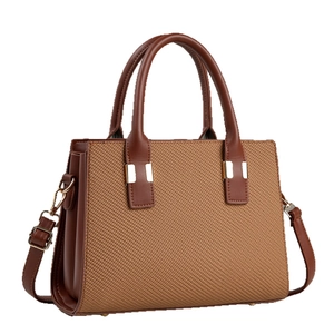 Vintage large capacity dark brown crossbody bag with woven texture and gold hardware