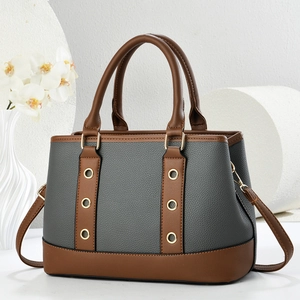 Women High Quality PU Leather Litchi Grain Handbag Contrast Color Shoulder Crossbody Bag With Metal Eyelets Top Handle Bag For Daily Commute