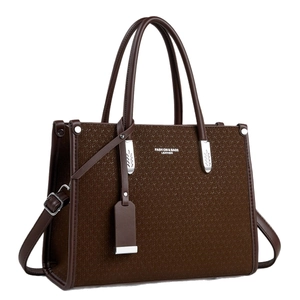 Retro deep brown tote bag with woven texture and dual straps in a professional 45-degree view