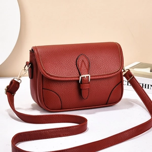 Ziegelrote Crossbody-Tasche aus strukturiertem Leder mit Griff und Goldschnalle