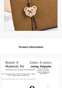 Detailed size specifications and material chart for large capacity PU tote bag