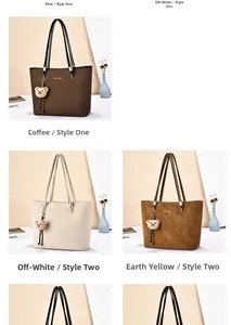 Detail showing various colors of large capacity tote bags with plush bear pendants