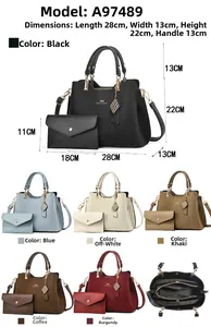 Detailed view of 6-color handbag set featuring inner compartments and a small envelope bag
