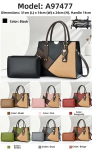 Détails d'un ensemble de sacs à main bicolores montrant la structure et les couleurs