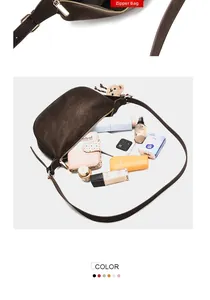 Detail of minimalist saddle bag showing interior zipper pocket and large capacity storage