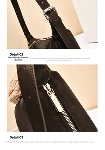 Detail view of adjustable strap with golden buckle and polished metal zipper on leather bag