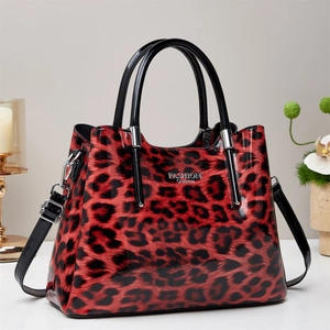 Women Leopard Print Handbag Patent PU Leather Large Capacity Tote Shoulder Bag Top Handle Fashion Retro Satchel