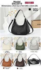 Close-up of woven texture semi-moon shoulder bag available in six stylish colors