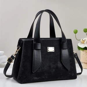 Sac À Main Femme En Velours Côtelé Cuir PU Grande Capacité Rayures Verticales Sac Bandoulière Avec Sangle Amovible