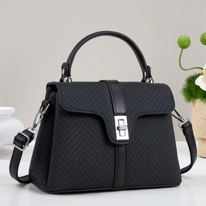 Classic black crossbody square bag with twill texture and silver clasp for women