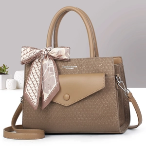 Women Woven PU Leather Handbag With Silk Scarf Elegant Large Tote Bag Versatile Crossbody Shoulder Bag For Daily Ladies