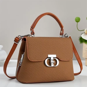 Women Handbag PU Leather Woven Texture Crossbody Shoulder Bag Silver Metal Buckle Minimalist Urban Style