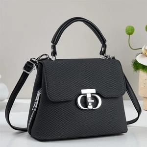 Structured dark grey handbag with silver cross-ring buckle and textured finish