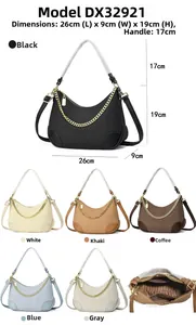 Internal structure and dimensions of woven half-moon crossbody bag with chain and six colors