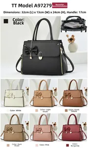 Litchi pattern leather handbag dimensions and structure overview in seven color options