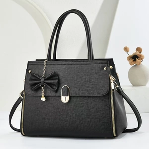 Elegant Women Handbag Litchi Grain PU Leather Bow Artificial Pearl Pendant Crossbody Shoulder Bag Commuting Daily Trendy Style