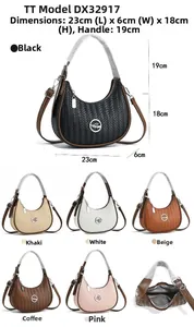 Detailed size specifications and woven texture view of the stylish half-moon crossbody bag