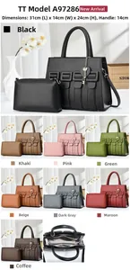 Detailed view of the multi-compartment interior and 8 color options for the PU leather tote bag