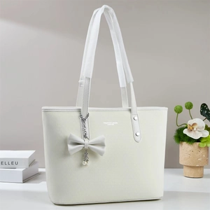 Sac Cabas En Cuir PU À Texture Tissée Grande Capacité Sac À Épaule De Banlieue Avec Décor Nœud Et Künstliche Perles Pour Femmes