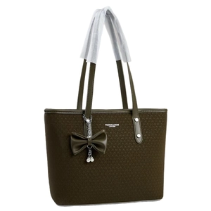 Sac fourre-tout tissé vert olive avec poignées en cuir et breloque noeud perlé élégant
