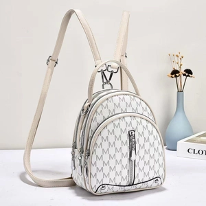 Women Fashion Mini Backpack PU Leather Monogram M Letter Print Multi Layer Zipper Shoulder Crossbody Bag Casual Versatile