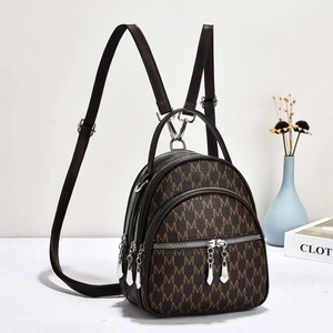 Retro multi-zipper mini backpack with monogram M jacquard pattern and adjustable strap