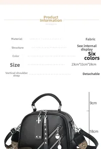 Tableau des tailles de 23x11x18cm pour le sac à bandoulière noir avec rivets