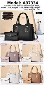 Detailed size specifications for women's embossed tote bag and clutch two-piece set