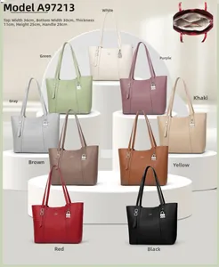 Detailed size chart for nine colors of large capacity leather tote bags for women