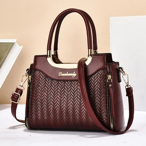 Handbag For Women PU Leather V-Woven Texture Large Capacity Top Handle Crossbody Shoulder Bag Retro Elegant Daily Use