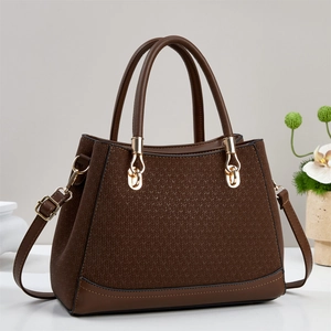 Dunkelbraune Damen Handtasche mit V-Webmuster und abnehmbarem goldenem Schultergurt