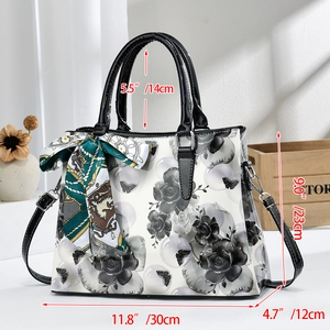 Spécifications de taille détaillées du sac à main rétro à fleurs, 30x12x23cm