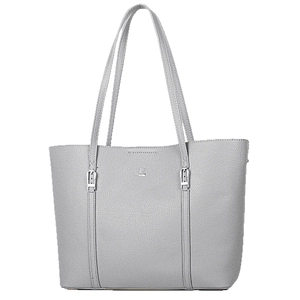 Light gray tote bag with lychee texture and silver buckles for daily commute use