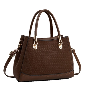 Braune Damen-Handtasche mit gewebter Textur, Lederbesatz und goldenen Metallteilen