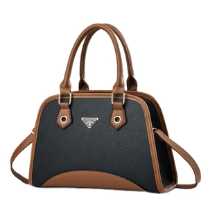 Sac à main chic en cuir noir et marron à grande capacité avec bandoulière réglable