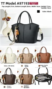 Detailed size chart of a vintage bucket handbag showing its inner zipper and leather texture