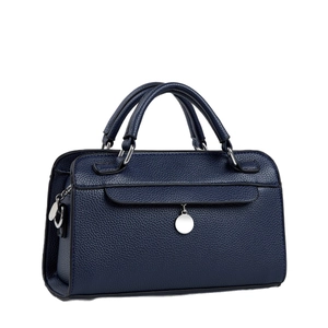 Sac à main élégant en cuir grainé bleu foncé avec détails argentés et deux poignées