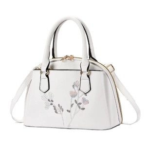 Elegante weiße Handtasche mit Blumenstickerei und verstellbarem Schultergurt