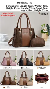 Detail view of large handbag set showing interior pocket structure and six color options