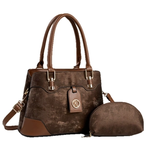 Ensemble sac à main marron pour femmes avec grande capacité et petite pochette zippée