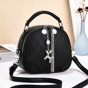 Chic PU Leather Crossbody Bag For Women With Balloon Dog Charm And Metal Tassel Double Zipper Shell Shaped Handbag