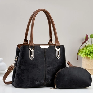 Détails du set de sacs à main noirs avec poignées marron et finitions dorées chic