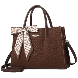 Sac fourre-tout tissé marron foncé avec anse foulard et bandoulière réglable pour femme