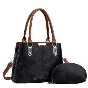 Sac à main chic noir d'automne avec poignées contrastées et porte-monnaie assorti