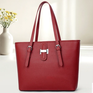 Litchi Grain PU Leather Tote Bag Large Capacity Fashionable Handbag For Women Office Commuting Shoulder Bag Silver Hardware