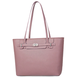 Elegant lychee pattern leather handbag in dusty pink with metallic silver twist lock