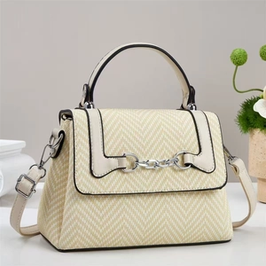 Sac À Main En Tissu À Chevrons Patchwork En Cuir PU Sac À Bandoulière Avec Chaîne En Métal Style Rétro Pour Femmes